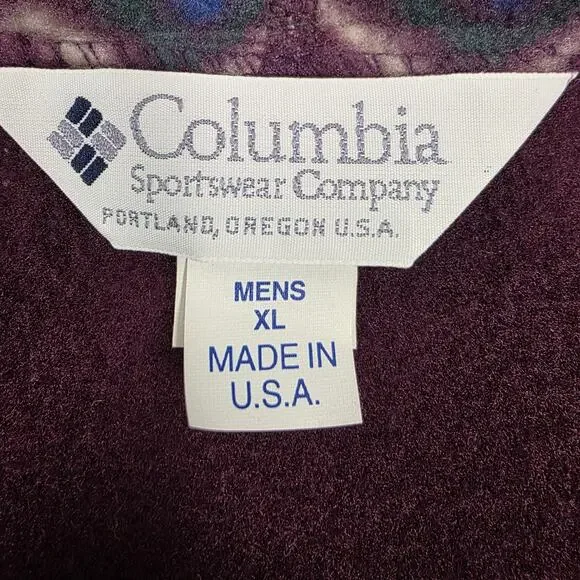 Vintage Columbia Jacket Mens XL Burgundy/Green Aztec Fleece Full Zip Made in USA - Picture 7 of 11